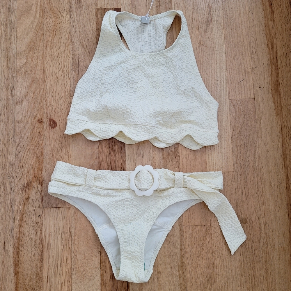 Lisa Marie Fernandez Scallop Low-Waist Belted Bikini Set Size 1 NWT